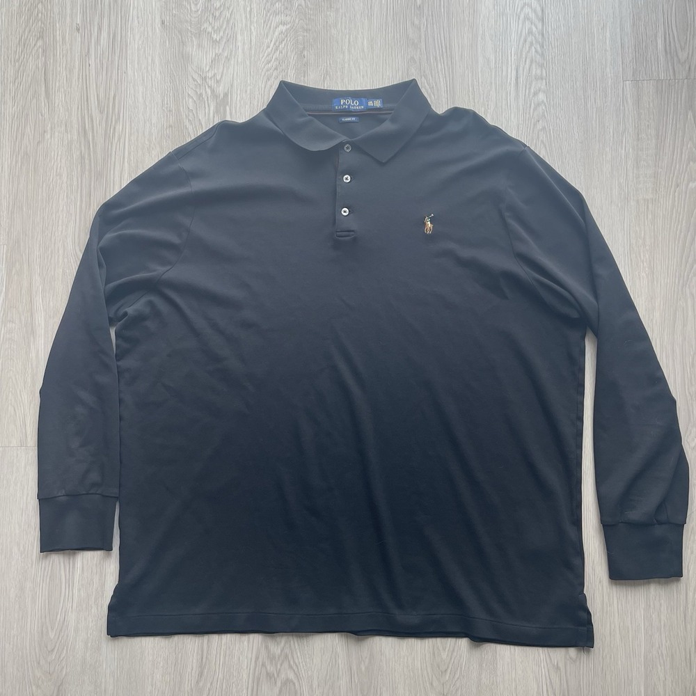 Polo Ralph Lauren Mens XXL Long Sleeve Polo Shirt Black Classic Fit Cotton Pony